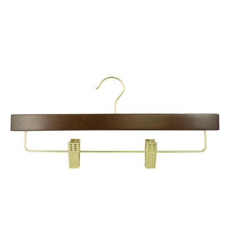Adult 14" Pant/Skirt Hanger with Clips in Walnut Color with Gold Hardware