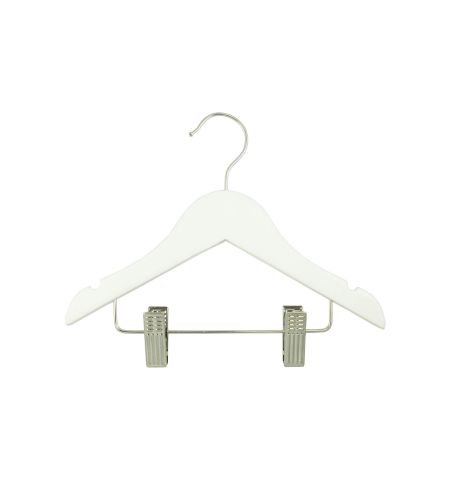 Infant 10" Notched Wooden Hanger with Clips in White Color